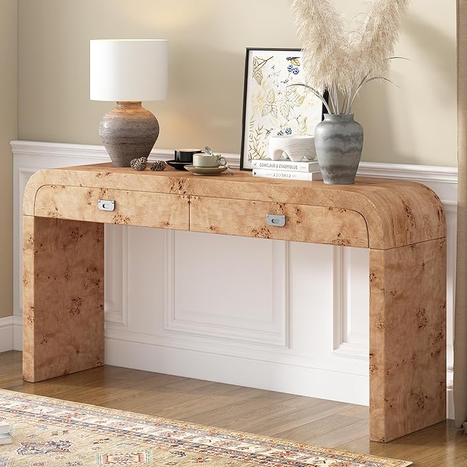 Merax Entryway Console Table, with 2 Storage Drawers, Retro Style/Wood Frame/Behind Couch & Sofa, Natural Brown