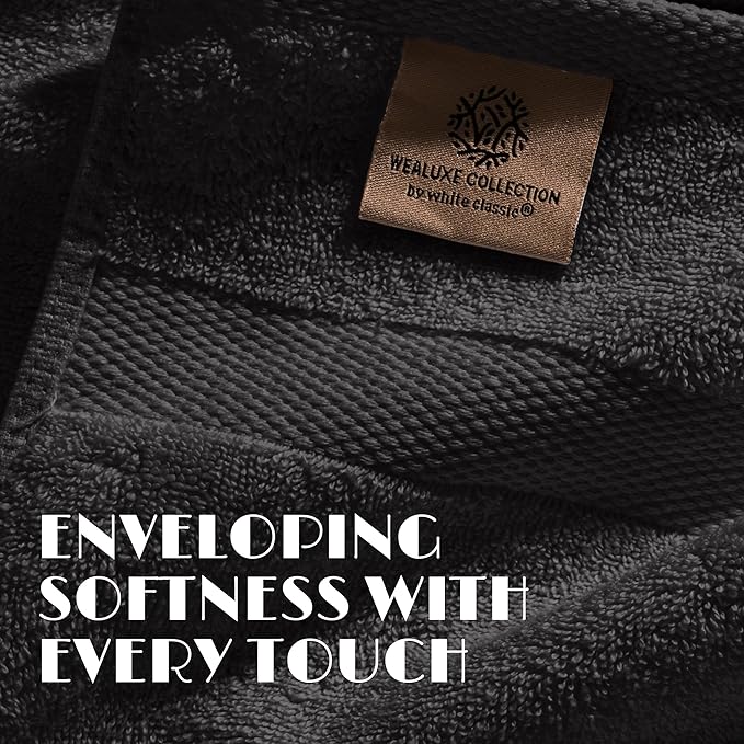 Wealuxe Black Bath Towels 24x50 Inch, Cotton Towel Set for Bathroom, Hotel, Gym, Spa, Soft Extra Absorbent Quick Dry 6 Pack