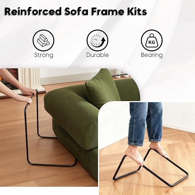 Convertible Sleeper Sofa Bed with Cylindrical Pillow, Corduroy Folding Mattress Couch with Fixed-Shape Frame, Floor Sofa Lounge Couch for Living Room Bedroom Lounge Studio-Green