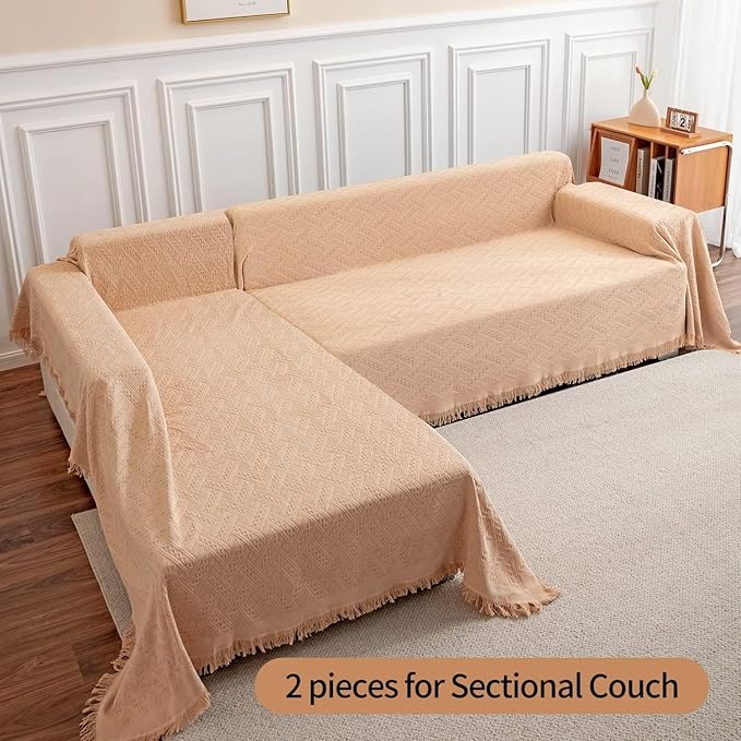 Deep Dream Sofa Cover, Sectional Couch Covers, Couch Covers for 3 Cushion Couch, Couch Cover for Dogs, Geometrical Jacquard Fabric Sofa Cover (Large, 71" x 102", Brown)