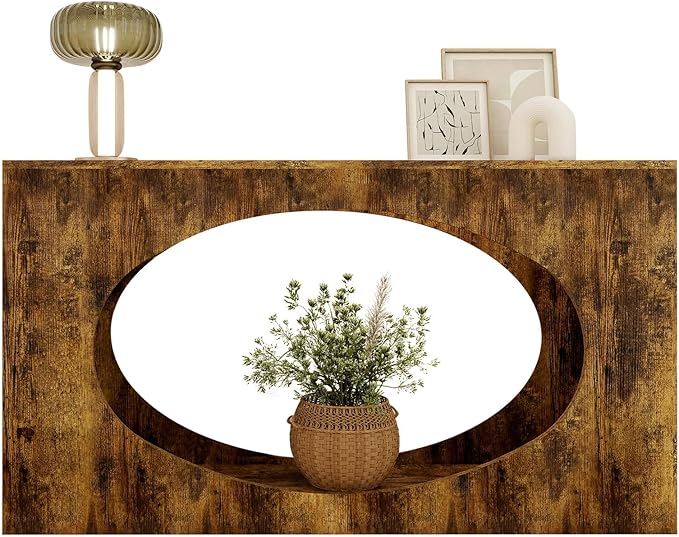 Solid Wood Console Table, Farmhouse Entryway Table with Open Storage, Long Sofa Table Behind Couch, for Living Room, Hallway, Foyer, Entrance, Easy Assembly, Rustic Brown