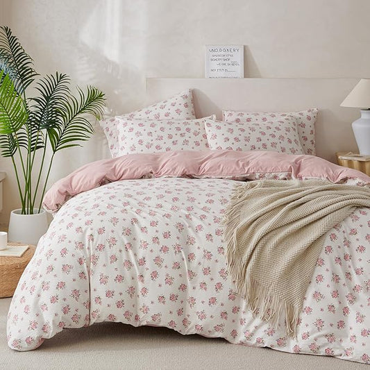 King Size Floral Comforter Set 3 Pieces Soft Cute Fresh Floral Bedding Comforter Lightweight Garden Style King Floral Botanical Comforter Set for All Seasons 1 Comforter and 2 Pillowcases