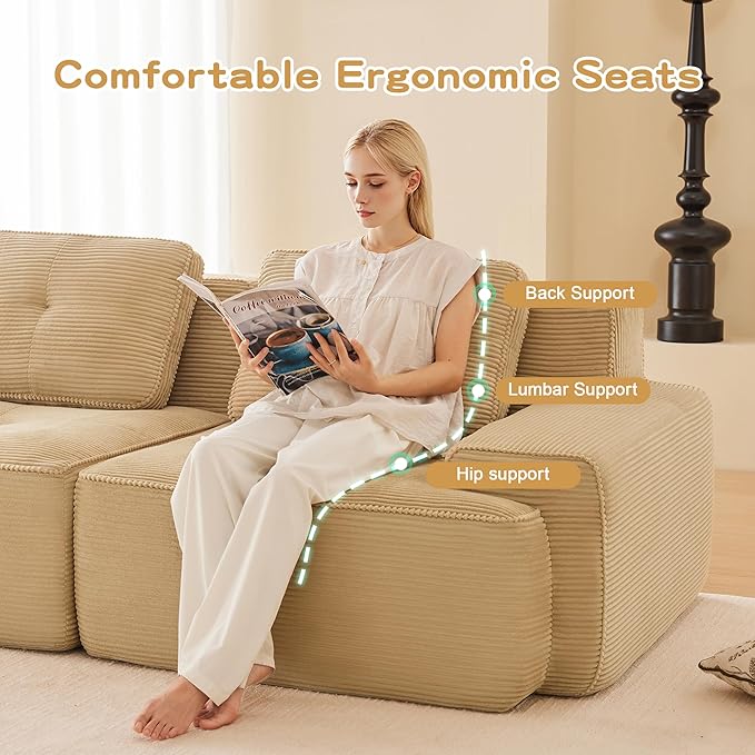 80'' Loveseat Sofa, 32D Foam Corduroy Boneless Couch with Pillow, Deep Seat Wide Arm Sectional Couch for Living Room, Small Spaces, Studio Apartment