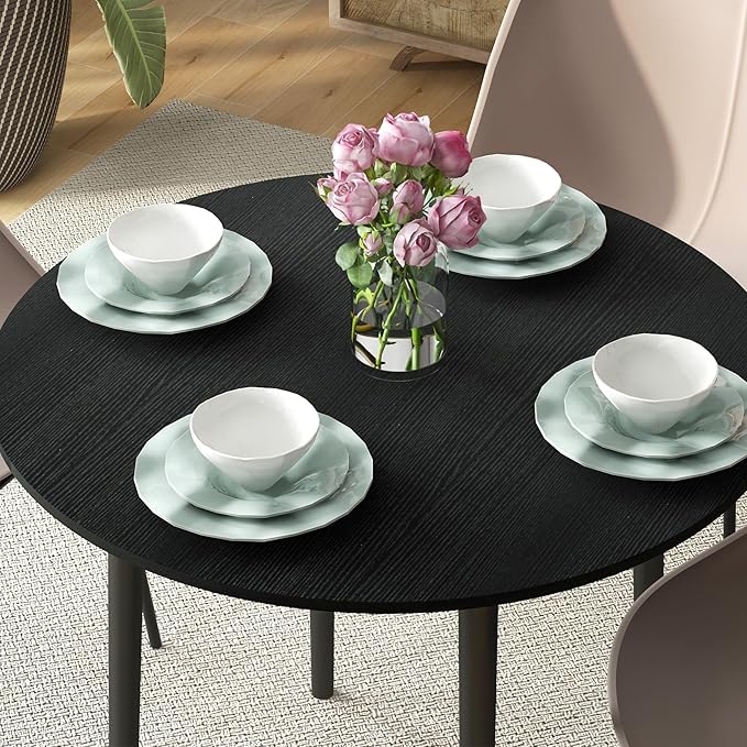 HOMCOM 35" Small Kitchen Table, Collapsible Drop Leaf Table for Small Spaces, Round Folding Dining Table with Solid Wood Legs for Kitchen, Dining Room, Black