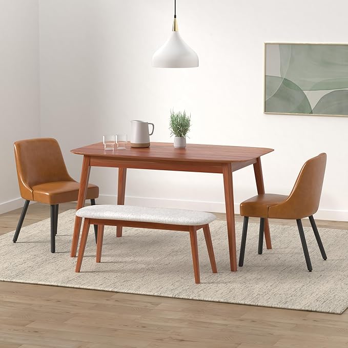 MINCETA Dining Chair,Morden Wood Leg Upholstered Kitchen Chair Set of 2,PU in Brown