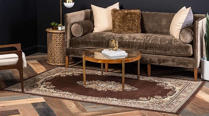 Unique Loom Reza Collection Traditional Persian Style Area Rug, 5 x 8 ft, Brown/Ivory