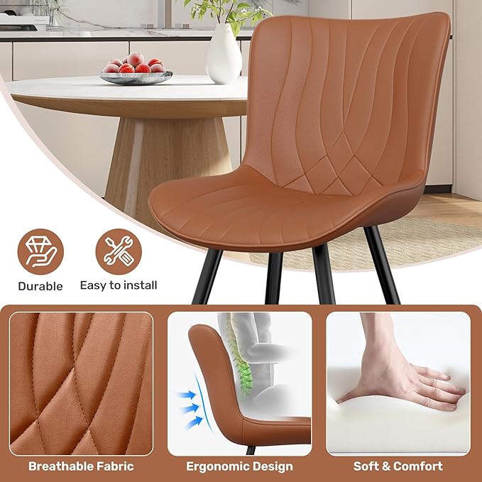 Dining Chair Set of 4 PU Leather Dining Room Chairs Upholstered Comfy Dining Chairs Modern Kitchen Armless Side Chair with Sturdy Metal Legs,Umber