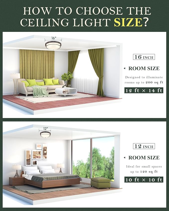 12 inch Flush Mount Ceiling Light, 2-Light Close to Ceiling Light Fixtures with Oil Rubbed Bronze Finish for Bathroom Bedroom Kitchen Hallway, 4822-ORB