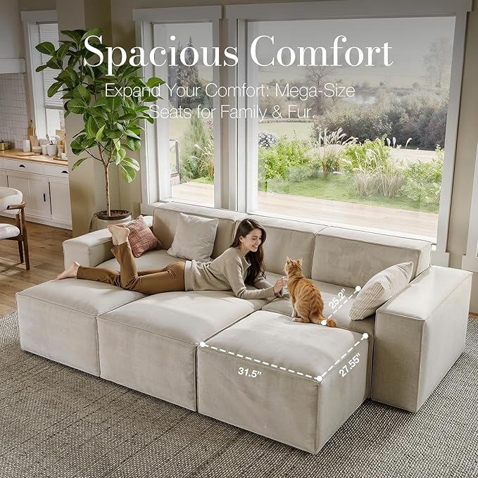 POVISON 83" Modular Sectional Sofa for Living Room Modern Large Sectional Couches Velvet Loveseat Oversized Deep Seat Sofa Set 2 Seater Big Comfy Cloud Couch for House Office