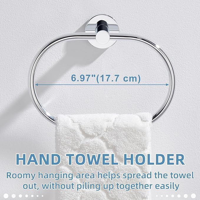 APLusee Oval Towel Ring Chrome, Stainless Steel Hand Towel Holder for Bath Kitchen, Wall Mounted