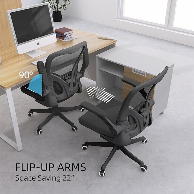 Office Chair,Ergonomic Comfy Home Desk Chair with 350LBS Capacity,High Back Gaming Chair with Wheels,Mesh Computer Chair,Lumbar Support, Adjustable Headrest,Flip-up Armrest (07Black)