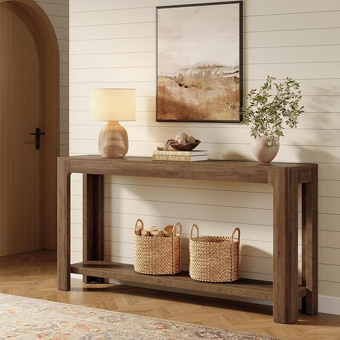 Tribesigns 63-Inch Console Table, Farmhouse Entryway Table with Storage, Narrow Sofa Table Behind Couch for Living Room, Hallway, Foyer, Rustic Brown