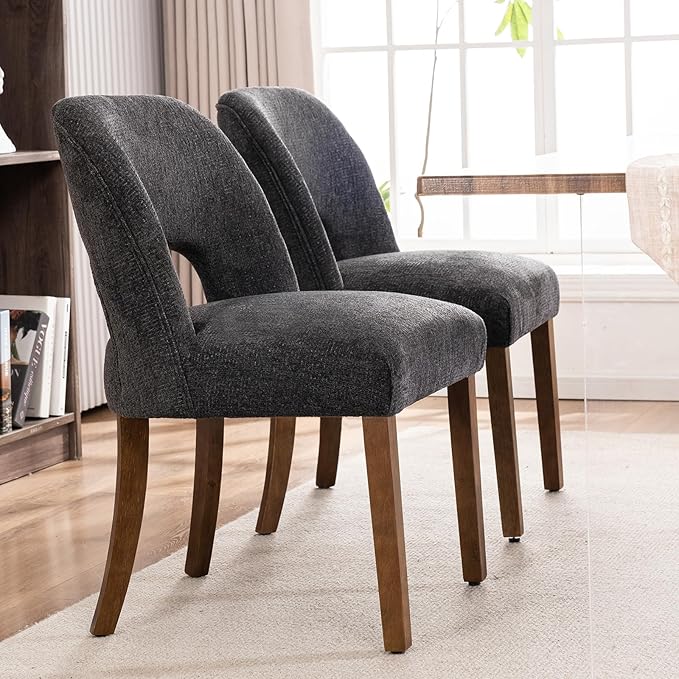 VKNOW Wooden Dining Chairs Set of 2, Modern Fabric Upholstered Dining Room Chair Kitchen Chairs, Farmhouse Dinner Chair for Kitchen Dining Room, Charcoal