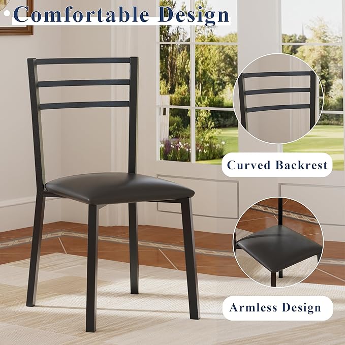 VECELO Round Dining Table Set for 2, Heavy-Duty Metal Frame & Upholstered Chair for Breakfast Nook, Kitchen, and Small Space, Matte Black