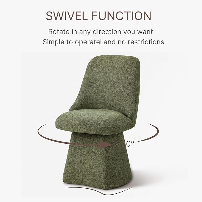 Swivel Dining Chairs Set of 4, Upholstered Mid Century Modern Deskchair with High Back, Linen Fabric Kitchen Chairs for Dining Room, Bedroom, Dressing Room, Moss Green