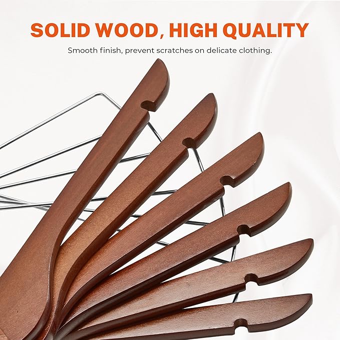 HOUSE DAY Wooden Hangers with Clips 24 Pack, Heavy Duty Walnut Wood Pants Hanger, Premium Skirt Hanger with Adjustable Clips, Solid Clip Hangers for Suit, Blouse, Dress, Coat, Jacket, Bottom