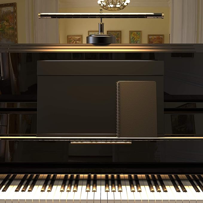 Cocoweb Adjustable LED Upright Piano Desk Lamp in Black with Brass Accents - PLED101D