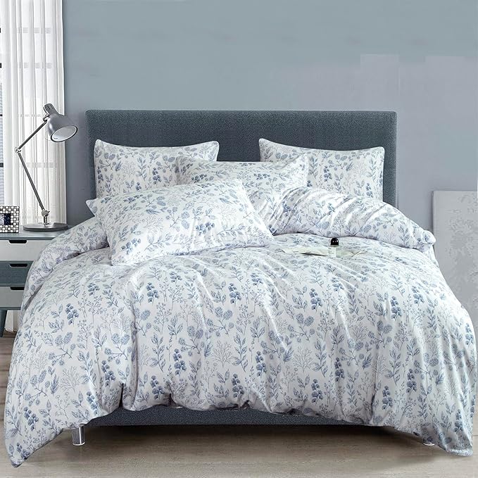 Floral Comforter Set Twin 2 Pieces Soft Bedding Comforter Set Garden Style Chic Blue Floral Print Botanical Flower Comforter for All Seasons 1 Comforter and 1 Pillowcases