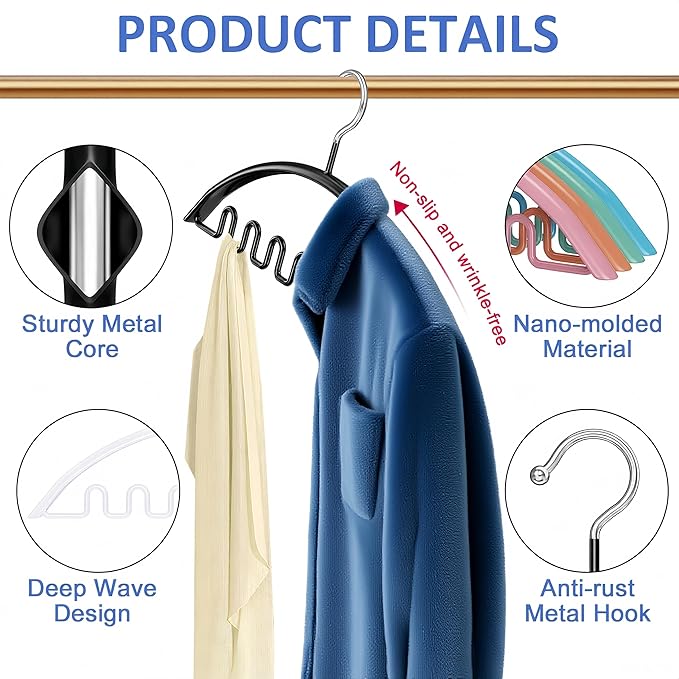 Clothes Hangers 12 Pack, Sweater Hangers No Shoulder Bump Metal Non Slip Heavy Duty Coat Hangers for Closet Organizers and Storage Space Saving Shirt Hanger for Suits Dresses Jackets Bra Shirt Multi