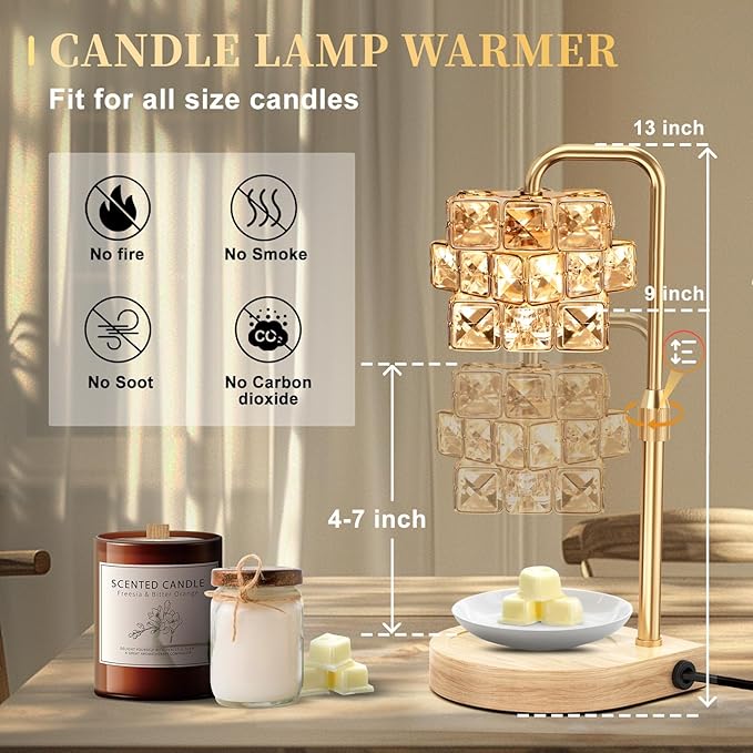 Uflatek Candle Warmer Lamp with Timer, Adjustable Height Dimmable Electric Candle Lamp Warmer with 2 Bulbs, Wax Melting Lamp for Vintage Home Decor, Housewarming Gift