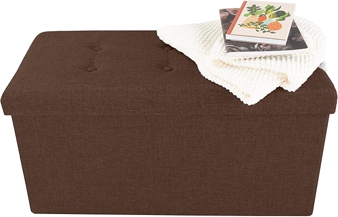 Folding Storage Ottoman - 30-Inch Tufted Footrest, Linen Chest, or Bench with Removable Bin for Living Room, Bedroom, or Dorm by Lavish Home (Brown)