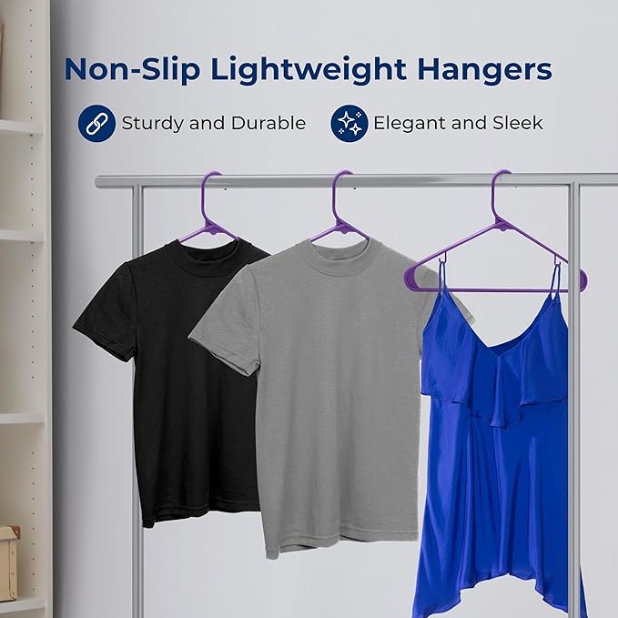 SereneLife 200 Pack Plastic Hangers, Non-Slip, Space-Saving Closet Organizers, Durable and Strong for Shirts, Sweaters, Hoodies, Kids Clothes & Dresses, Ultra-Thin, Lightweight