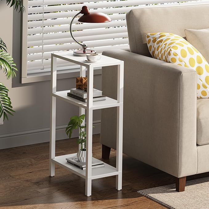 TUTOTAK Small Side Table, Narrow End Table, Skinny Sofa Table, Slim Nightstand, Couch Table, Living Room, Bed Room, White TB01BW0772