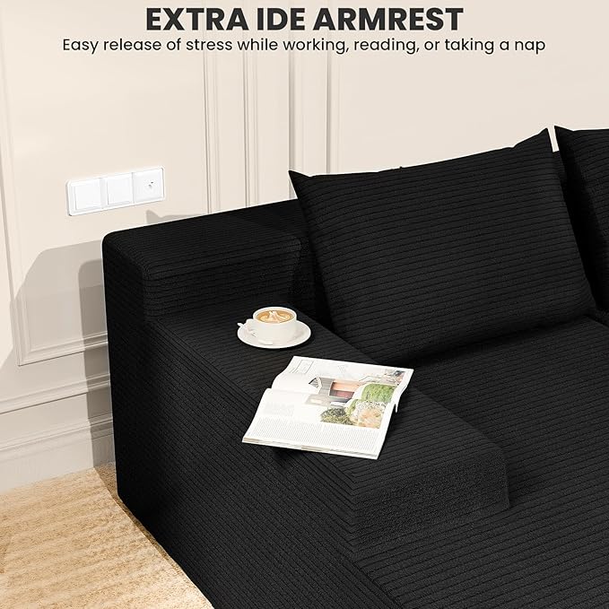 LEVELEVE 107" Cloud Sectional Couch with Deep Seat，Modern Modular Sofa with L-Shape Chaise，No Assembly Required, Upholstered Couches for Living Room Bedroom(Black,Left Facing Chaise)