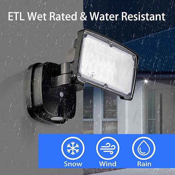 26W Flood Lights Outdoor, Integrated LED Security Light Fixture with 1 Adjustable Head, Adjustable Brightness and Color, Dusk to Dawn Exterior LED Outdoor Light for Garage Yard Porch 2-Pack (Black)