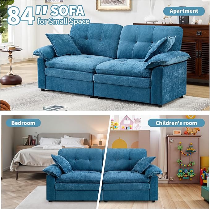 84" Loveseat Sofa, Modern Couches for Living Room,Double-Layer Cushion Cloud Couch with Deep Seat,Super Comfy Chenille Sofas,Sturdy Frame, Easy Assembly for Bedroom, Apartment, Office, Blue