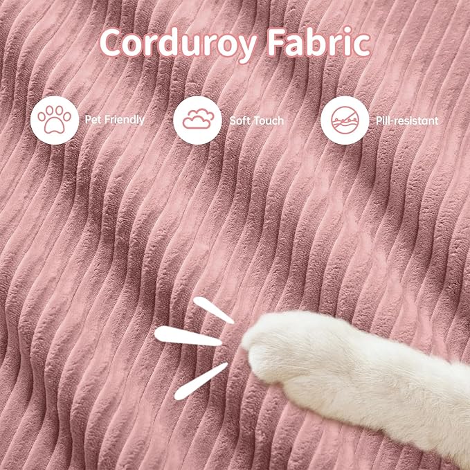 80" Modern Compressed Boneless Love Seat Couches with 1 Ottoman, 2 Seater Large Sectional Couches for Living Room, Pink Corduroy Cloud Modular Sectional Sofa, Memory Foam, Deep Loveseat, No Assembly