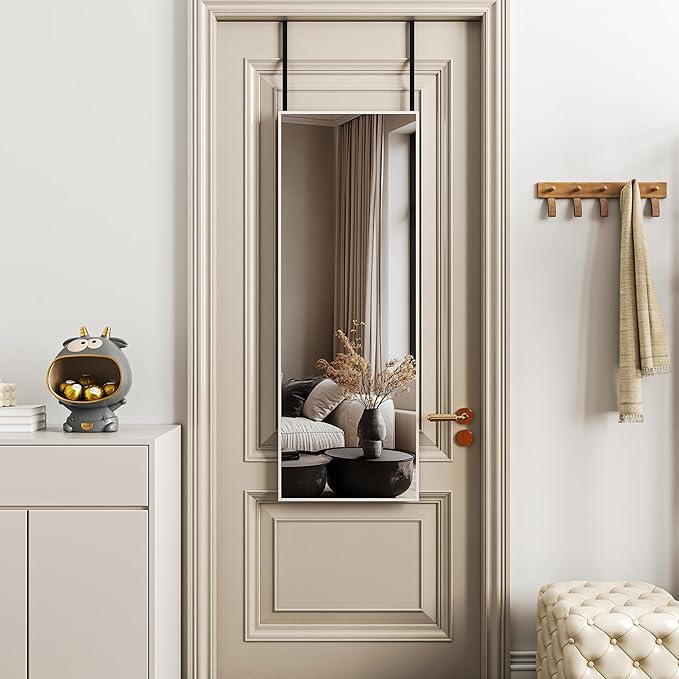 Hasipu Door Mirror Full Length, 44"x 16" Full Body Over The Door Hanging Wall Mounted Mirror for Bedroom, Living Room, Cloakroom, Square White
