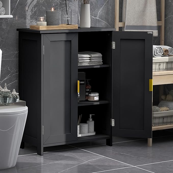 TaoHFE Black Bathroom Storage Cabinet,Bathroom Cabinets Freestanding with 2 Doors,Towel Cabinet for Bathrooms,Restroom Cabinets,Small Storage Cabinet for Office,Restaurant,Living Room