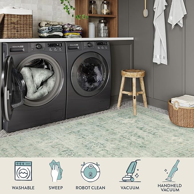 Lahome Vintage 6x9 Washable Green Rugs for Living Room Bedroom, Soft Dining Room Rugs for Under Table, Non Slip Indoor Throw Carpet for Entryway Kitchen Office (6x9ft,Light Green)