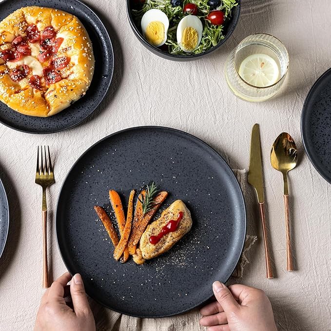 AmorArc Dinnerware Sets for 8, Wavy Rim Plates and Bowls Sets, Highly Chip and Crack Resistant | Dishwasher & Microwave & Oven Safe Dishes set, Service for 8 (24pc)