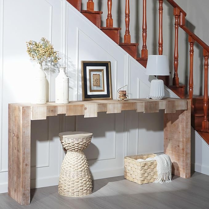 71" Rustic Wooden Console Table with Step-Block Design, Mid Century Modern Sofa Table Behind Couch, Farmhouse Wood Entryway Table for Living Room, Entrance