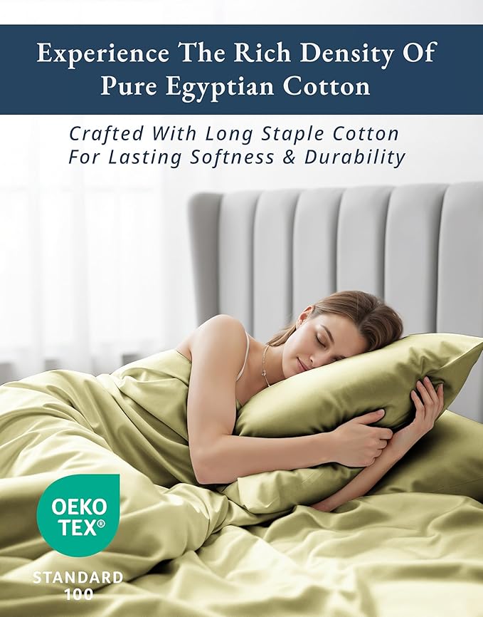LANE LINEN Ultra Soft California King Sheets Set,100% Egyptian Cotton Mercerized Fully Elasticized with French Seam on Fitted Hotel Like Thick Luxury Bed Sheets - Sea Foam