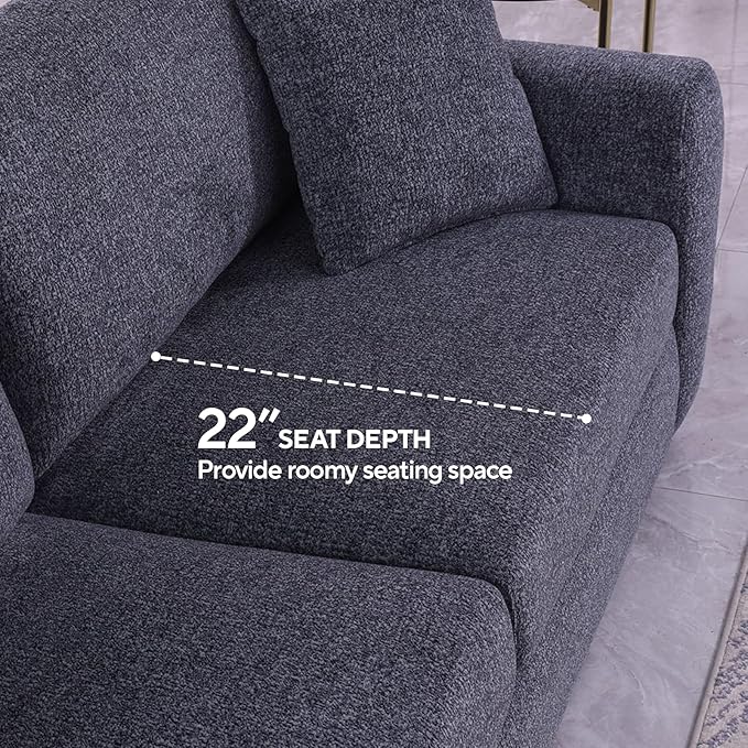 Sofa Couch, 66.5" Gray Modern Couch with Deep Seats, Chenille Fabric Comfy Sofas with Wooden Interior,loveseat Couch with Wide Armrest, Couches for Living Room, Bedroom and Office