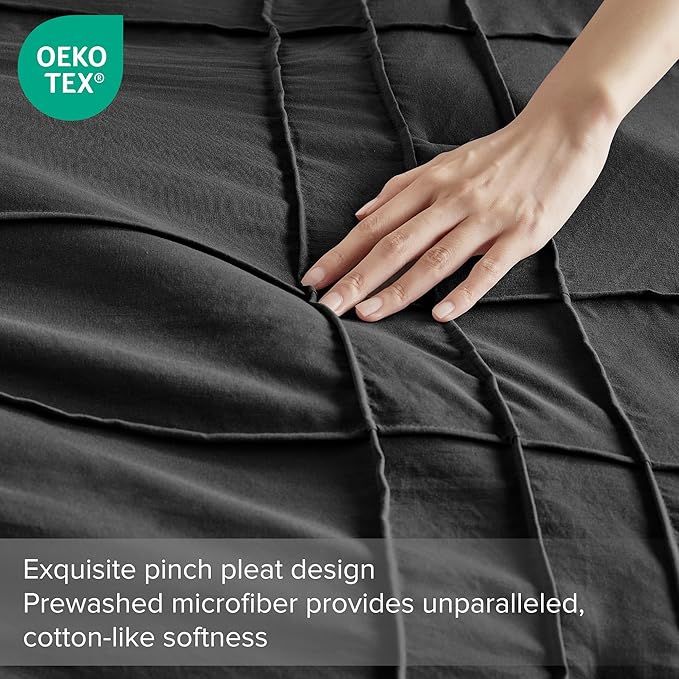 Comfort Spaces Black Twin Size Comforter Set - 2 Pieces Pintuck Pleated Bedding Sets Twin, All Season Lightweight, Extra Softness Pre-Washed Microfiber Twin Bed Set, Shams, Twin/Twin XL