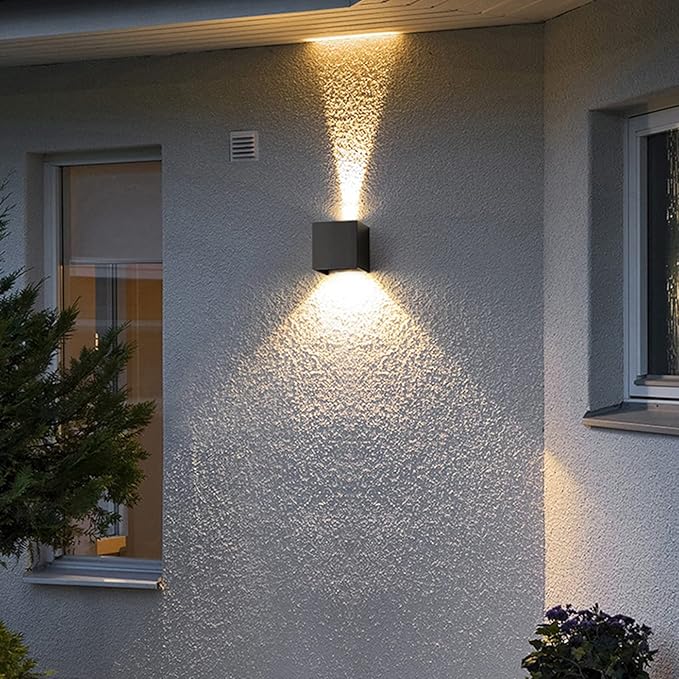 4 Pack Outdoor Wall Lights Exterior/Interior LED Wall Sconces IP65 Waterproof Square Aluminum Wall Lamps Outdoor Lighting Fixture Up and Down Lights Modern Black 12W 3000K Warm Lights