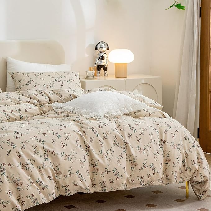 Floral Comforter Set Twin 2 Pieces Soft Cute Vintage Floral Bedding Comforter Lightweight Garden Style Floral Botanical Comforter Set for All Seasons 1 Comforter and 1 Pillowcases