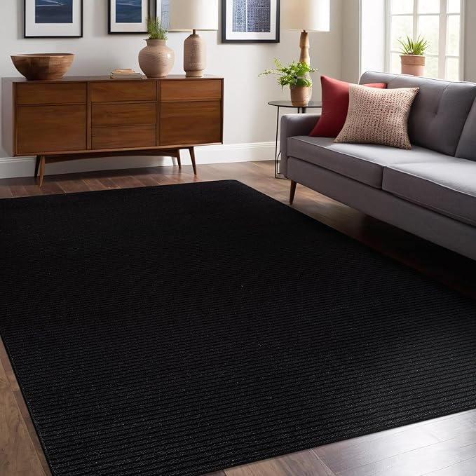 Non Slip Black Solid Rubber Back Thing Rug for Living Room 3x5 Area Rugs for Kitchen, Rugs for Bedroom, Stain Resistant Easy Cleaning Non Shedding Carpet Black 3 x 5