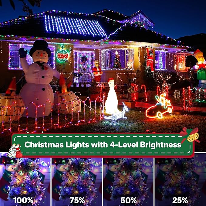 Christmas Cluster Lights Plug-in -52FT 800 LED Firecrackers String Lights,8 Modes Timer Waterproof Twinkle Fairy Lights for Christmas Tree Garland Party(Multicolor)