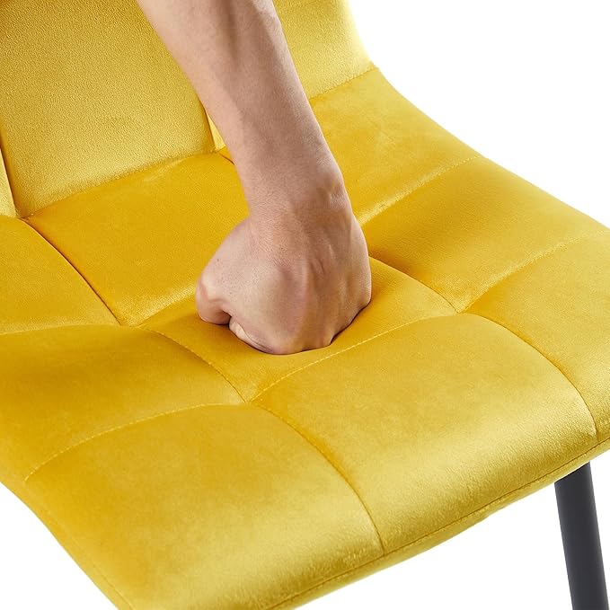 NORDICANA Yellow Velvet Dinner Chairs Set of 4, Modern Armless Biscuit Tufted Dining Side Chairs with Metal Legs for Kitchen Living Room Vanity