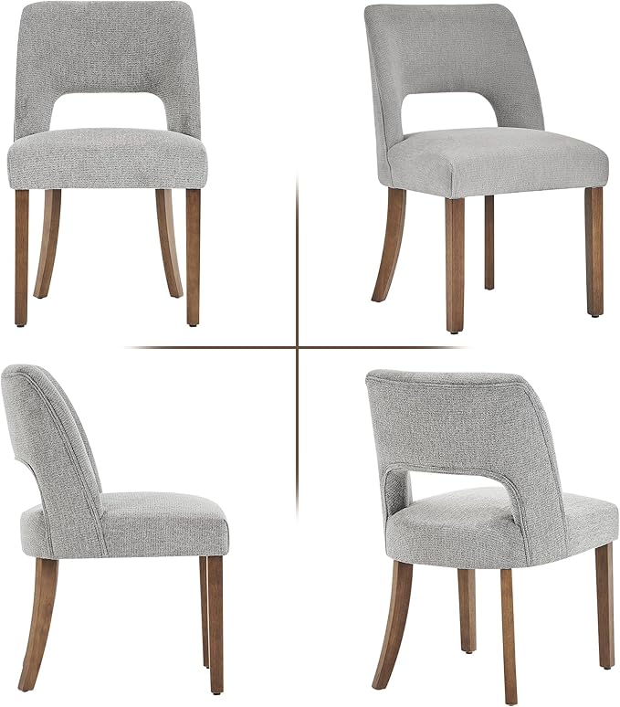 VKNOW Wooden Dining Chairs Set of 4, Modern Fabric Upholstered Dining Room Chair Kitchen Chairs, Farmhouse Dinner Chair for Kitchen Dining Room, Grey