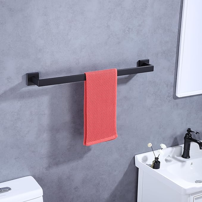 LANC Black 32-Inch Towel Bar, 2 Pack Bathroom Kitchen Single Towel Rack, 2-Pack Matte Black Bath Towel Holder Wall Mount Square Towel Hanger Towel Rod Total Length 33.5" Towel Rail,A8804-8MB