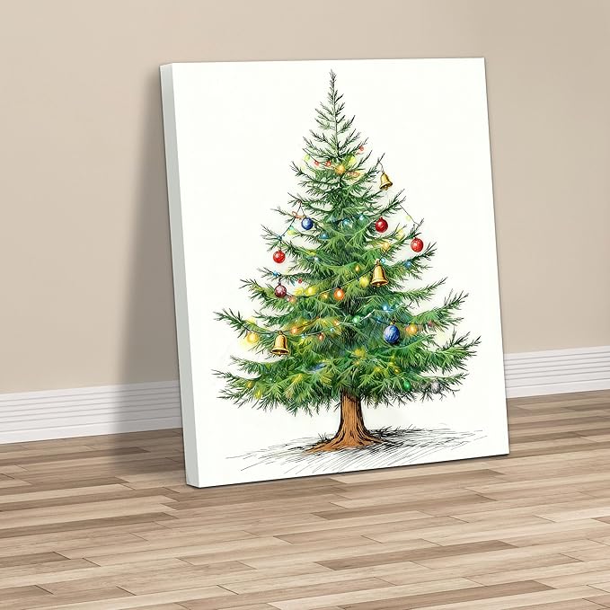 Framed Christmas Pictures Wall Decor,Vintage Pine Tree Prints,Winter Christmas Canvas Wall Art Decoration for Bedroom Bathroom Living Room Rustic Xmas Holiday Gifts (Christmas Tree 4, 11'' X 14'')