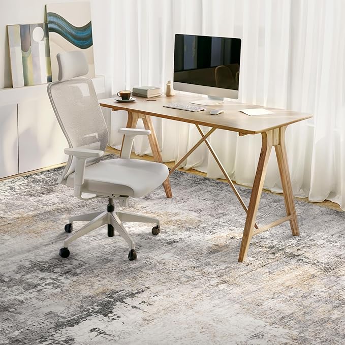 Area Rug Living Room Rugs - 6x9 Modern Abstract Soft Indoor Neutral Washable Rug Stain Resistant Non-Slip Low Pile Carpet for Bedroom Dining Room Home Office - Charcoal Grey