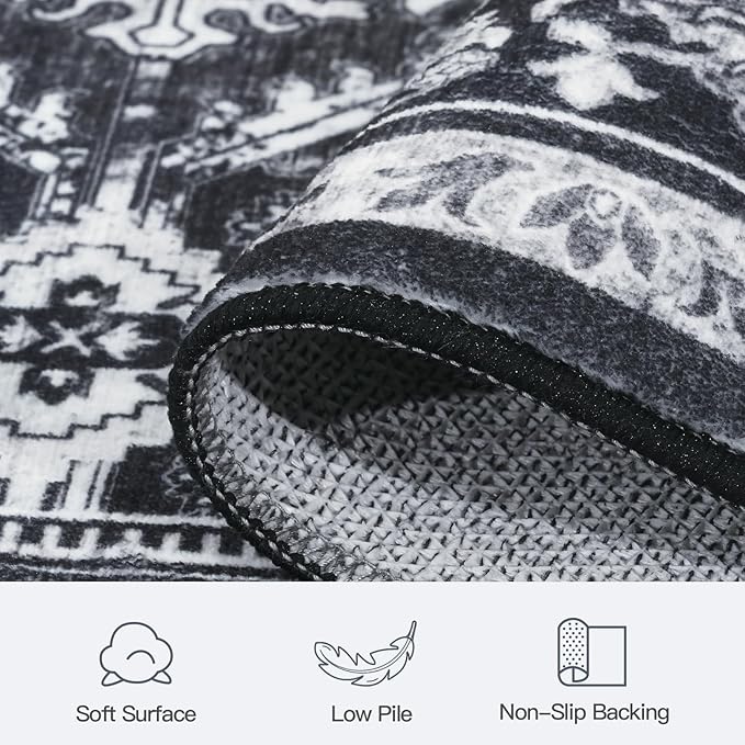 Lofus 8x10 Area Rug for Living Room,Black Washable Area Rugs with Non-Slip Backing,Soft Boho Carpets for Bedroom Dining Room Home Office Indoor Nursery