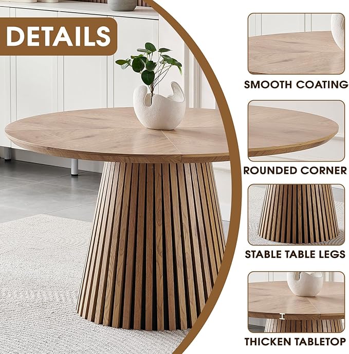 Round Dining Table for 6,Mid-Century Modern Wood Dining Table with Stable Pedestal,47'' Farmhouse Dining Room Table Ideal for Kitchen